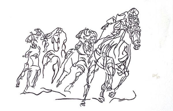 Painting by Uli Lächelt, XX 47 - Horse racing